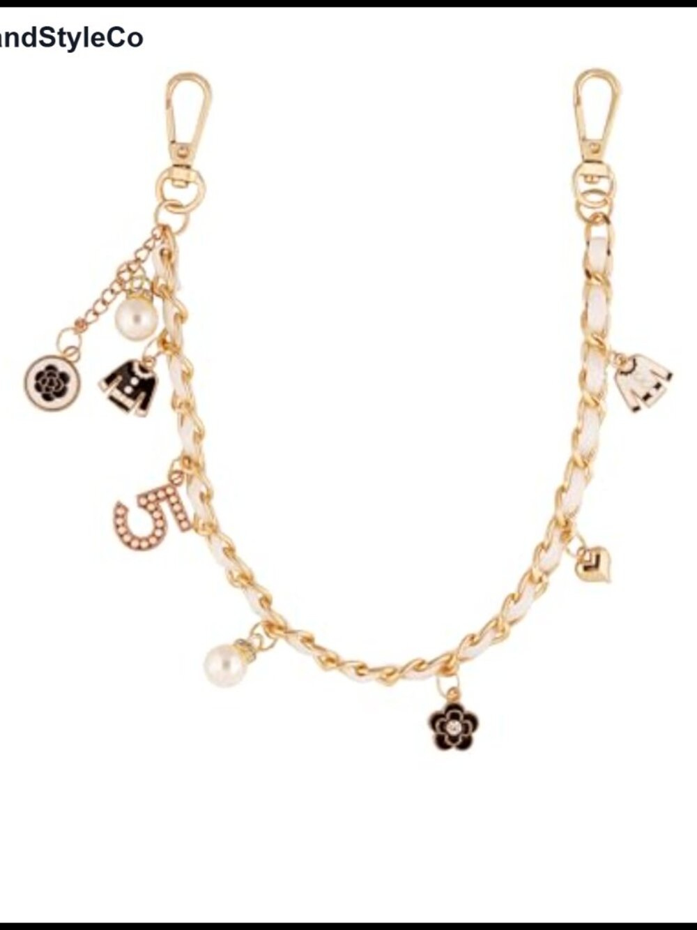 Gold-Tone Chain Bag Charm w Faux Leather Strap Enamel Charms